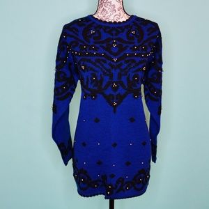 Vintage 80‘s Crewneck Royal Blue Filigree Sweater